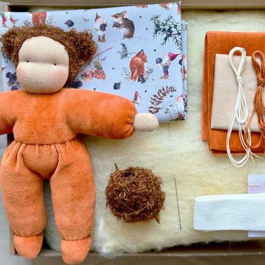 DIY kit MAXI Cuddly Doll with Brown Hair - INCLUDING THE BOOK!